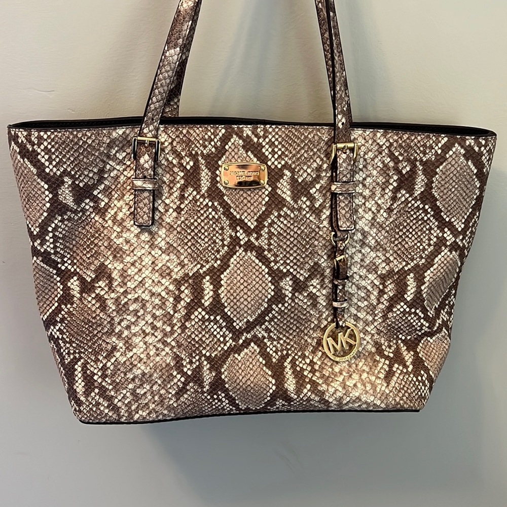 MICHAEL KORS LENOX LARGE PYTHON EMBOSSED TOTE
